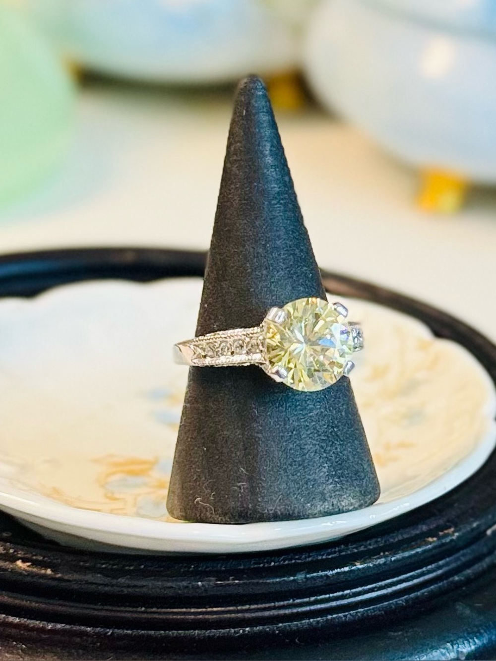 Sterling Silver Art Deco Canary Yellow Solitaire Ring (7)